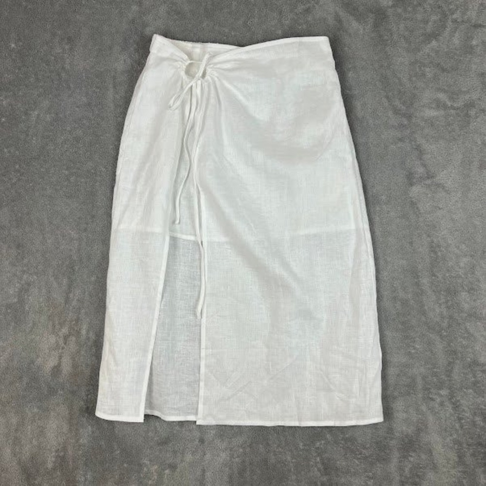 NWT Amazhiyu 100% Linen Midi Wrap Skirt Womens S Beachy Boho Lightweight